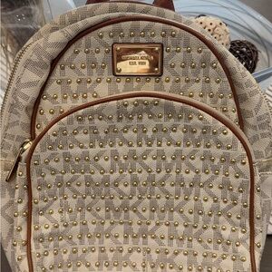 Michael Kors Beige and Gold Studded Backpack